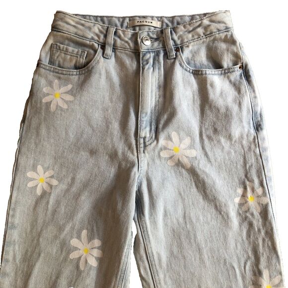 PacSun 90s Boyfriend Daisy Paint Jeans Womens Size 26 Light Wash High Rise Denim - Picture 4 of 15
